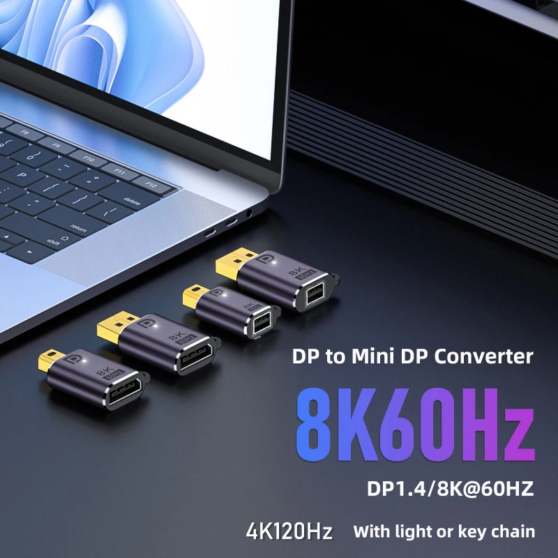 DP to Mini DP Adapter 8K@60Hz Male to Female Connector Extender Mini Displayport to DisplayPort 1.4 Converter for PC Laptop TV