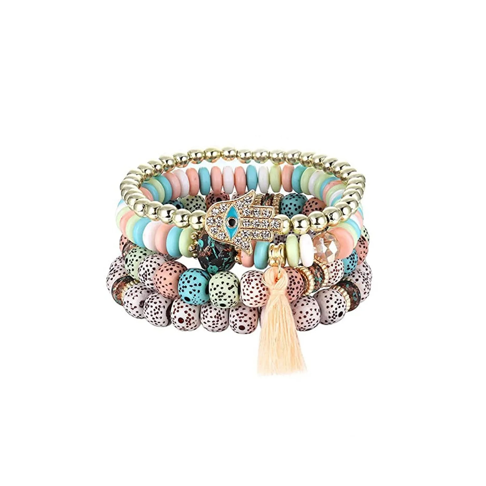 Female Bohemian Ethnic Style Bracelet Fashionable Vintage Tassel Multi-Layered Star And Moon Beaded Bracelet For Daily Date