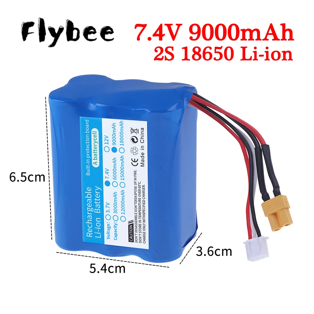 HUINA 1580 1583 580 550 582 1/14 RC 장난감 부품용 고용량 Rc 자동차 배터리, 18650 리튬 이온 배터리, XT30 플러그 포함, 7.4V, 9000mAh