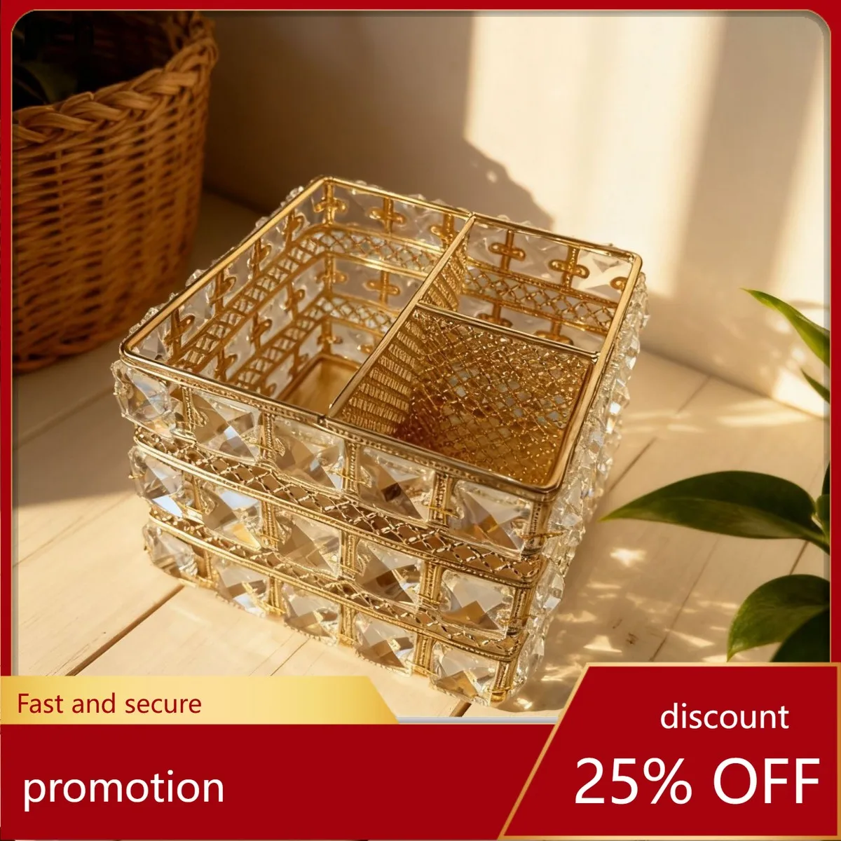 H1 Exquisite Rotating Compartmentalized Crystal Storage Box Pen Holder Makeup Brush Remote Control Organizer