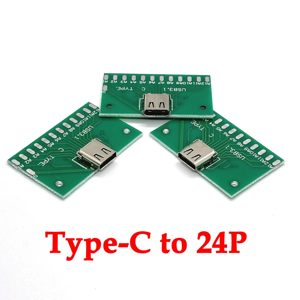 

100pcs/lot Type-C to 24Pin Female USB 3.1 Test PCB Board Adapter Type C 24P Connector Socket For Data Line Wire Cable Transfer