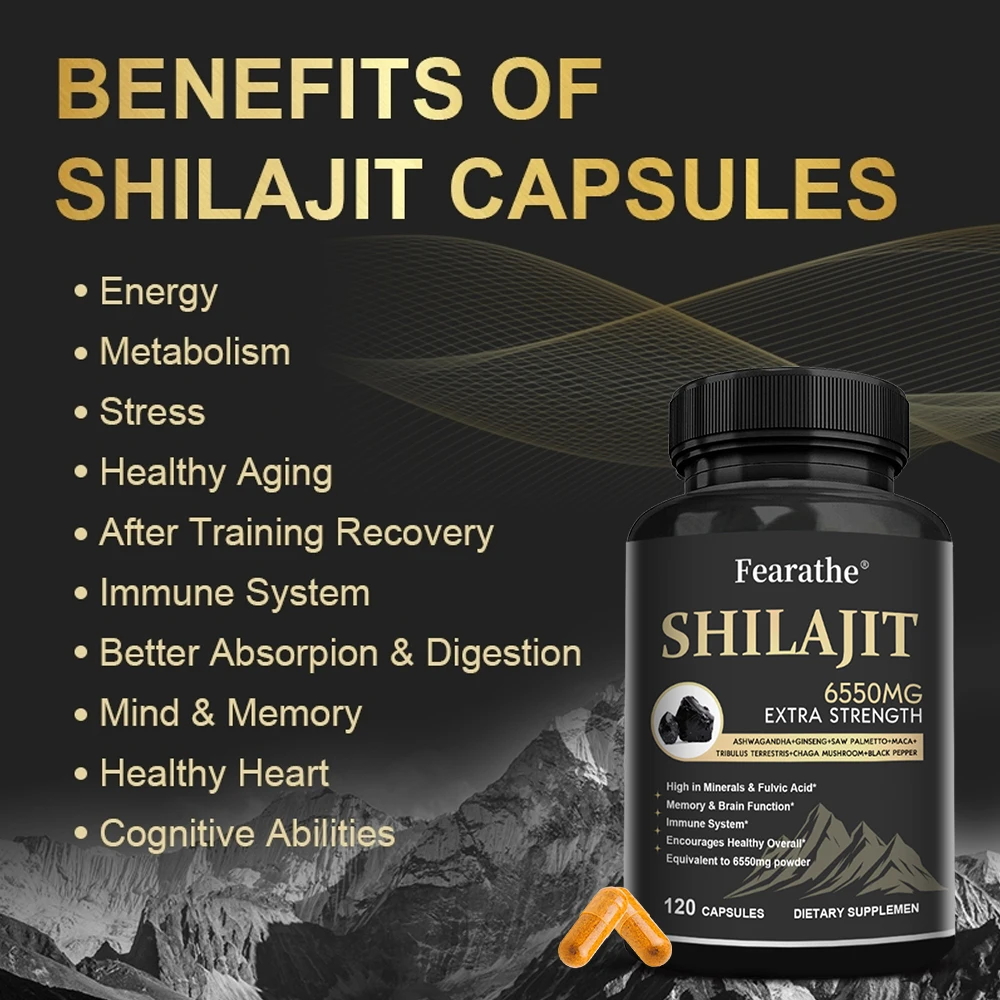 Shilajit Capsules, Ginseng, Maca, Natural Trace Minerals, Support Energy, Endurance, Muscle Strength, Immune & Body Wellness