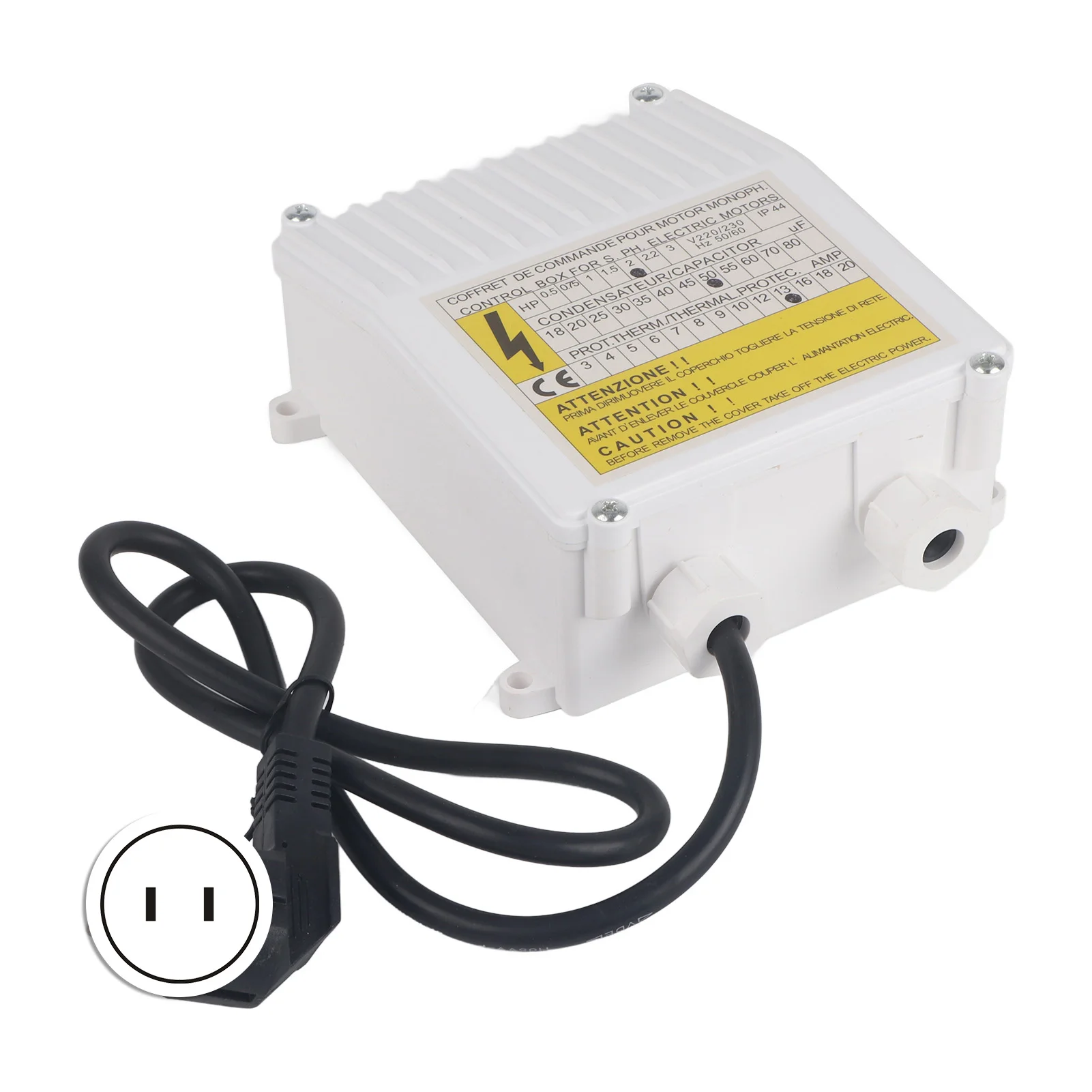 

Pump Control Box Bulit in Thermal Protection Circuit Breaker Controller for Submersible Suction 1.5KW 2HP 80uf 25A US Plug 110V