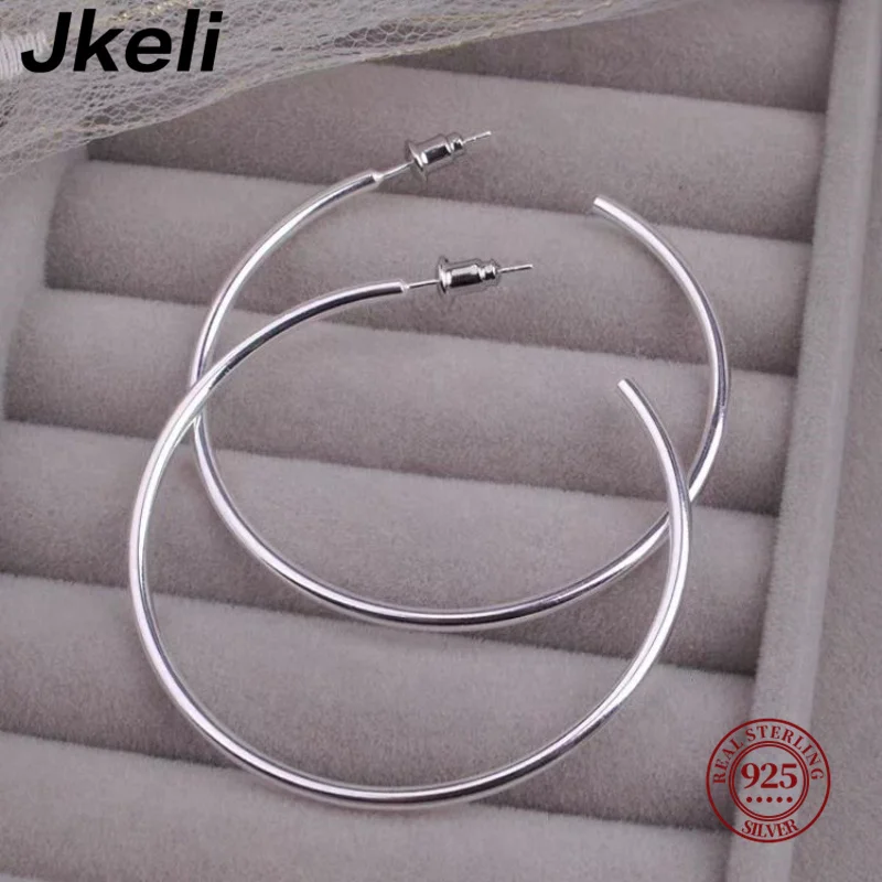 

Jkeli top quality 925 Sterling silver Earrings women lady noble fashion design beautiful charm 7cm big circle Earring Jewelry