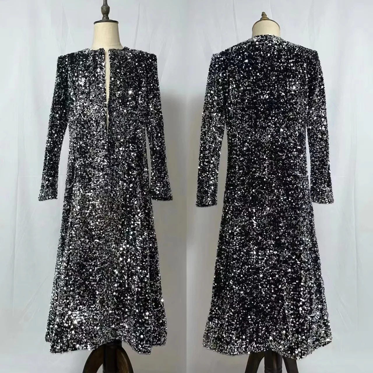 Man Round Collar Sequins Long Jacket Men's Glitter Umbrella Overcoat Male Singer DJ Nightclub bar Star Catwalk Carpet