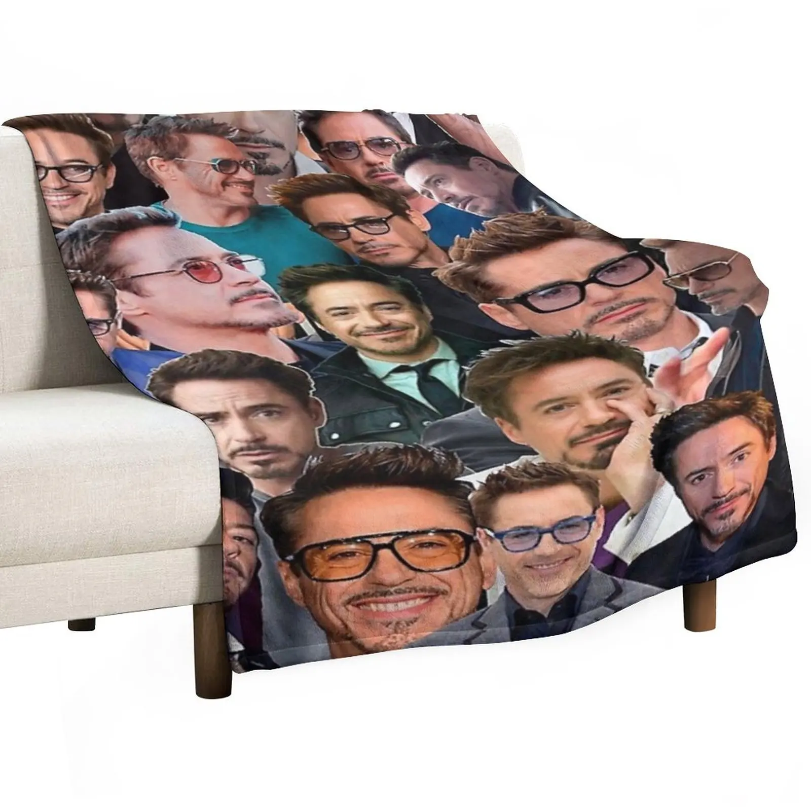 Robert Downey Jr. Photo Collage Throw Blanket wednesday blankets and throws Blankets