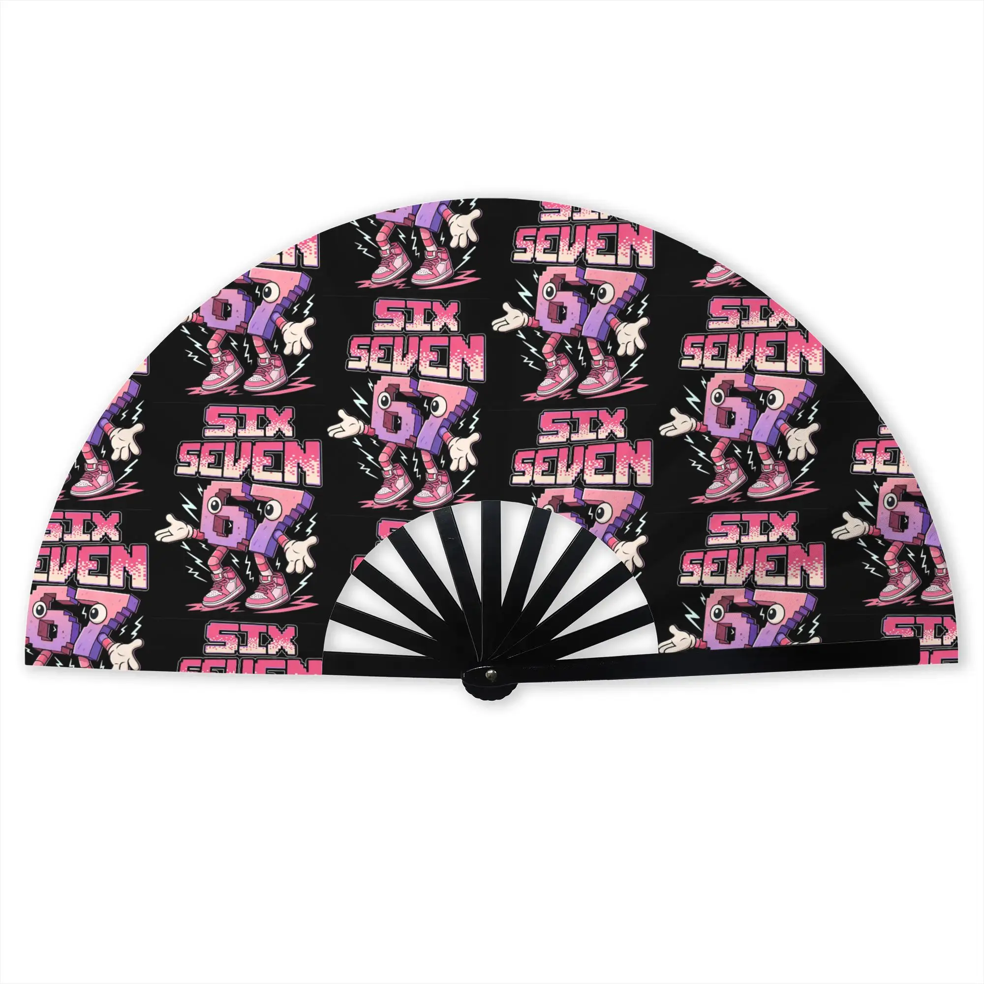 Customized Six Seven 67 Portable Pocket Fan Camping  Polyester Folding Fan Chinese Dance Handheld Cooling Fans