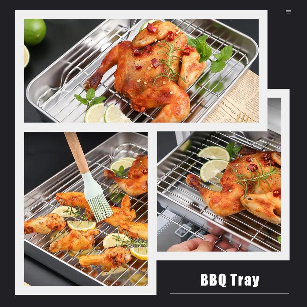 

Japanese Style Stainless Steel Baking Tray Roasting Pan Nonstick Crispy Bakeware For Oven Home Steaming Fish Chicken Vegetables