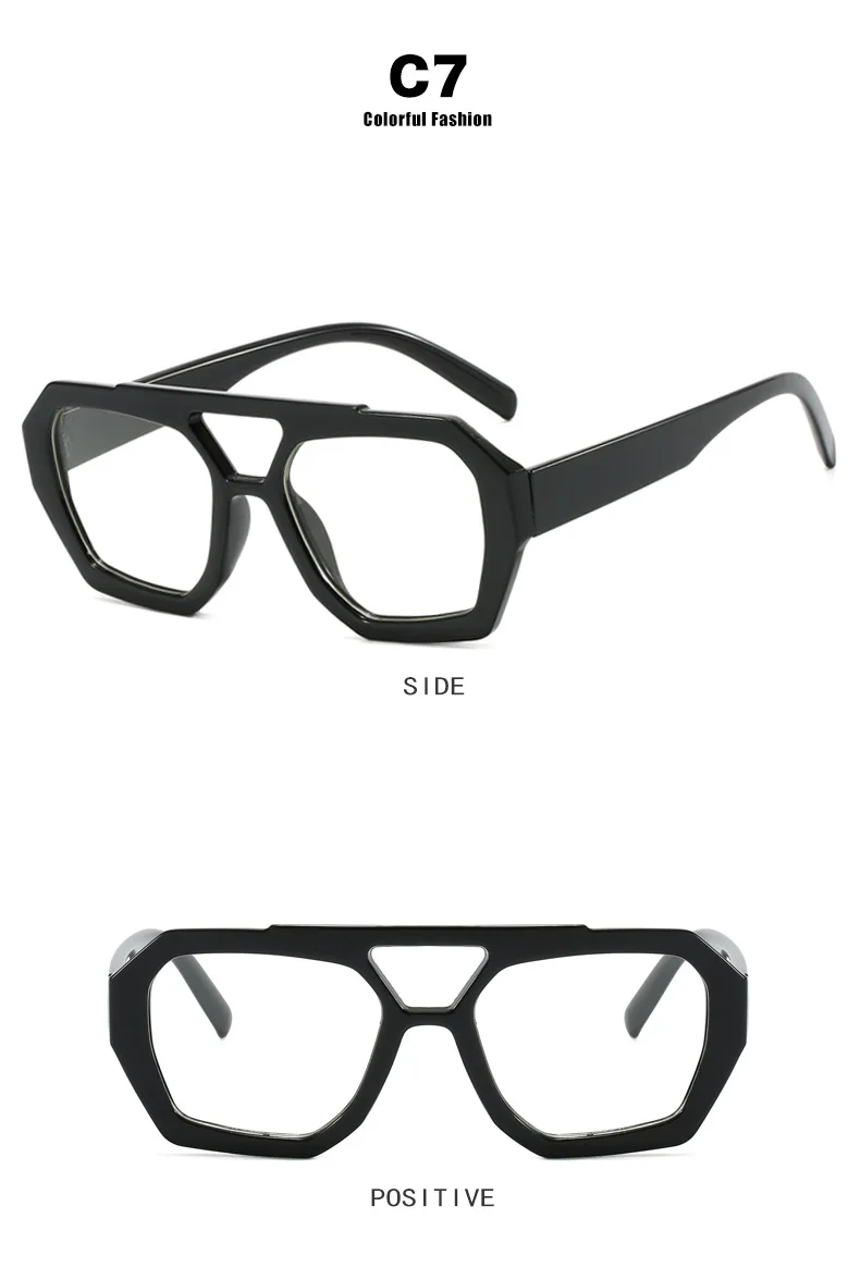 JNPCXI Vintage quadratische Sonnenbrille für Damen und Herren, dicker Rahmen, Doppelbrücken-Brille, weibliche modische Polygon-Sonnenbrille – Detail 9