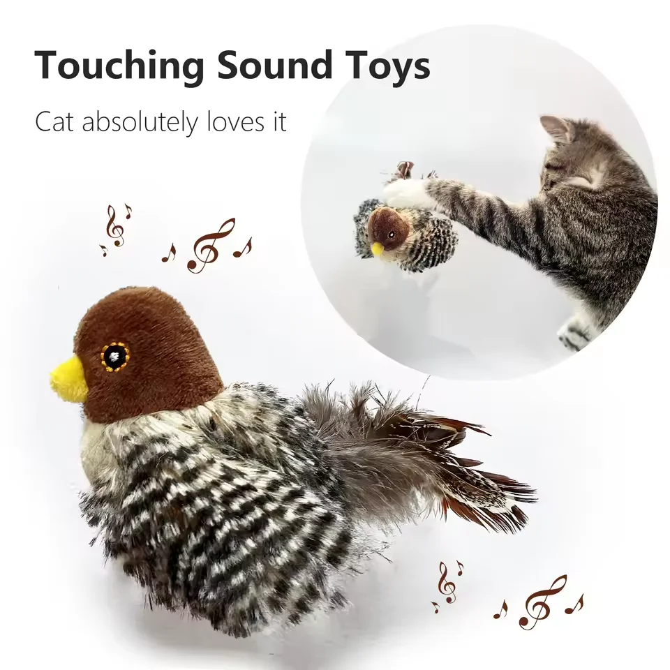 Flappy Bird Cat Toy Rechargeable Pet Cat Interactive Plush Toy Touch Sound Electric Simulated Chirping Bird Toy for Indoor Cats