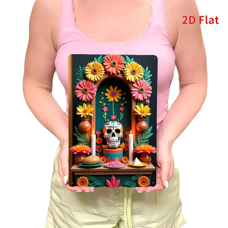 "رمز يوم الموتى - يوم المذبح المكسيكي" علامة حديد معدنية، ديكور قديم، مناسبة للمنزل/المطبخ