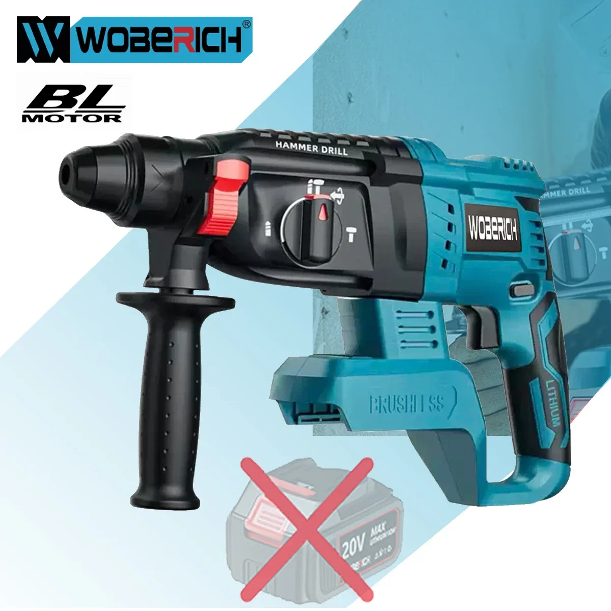 

Brushless Cordless Electric Rotary Hammer Drill Rechargeable Hammer 26mm Impact Drill(Wihout battery) for 18V Makita Battery