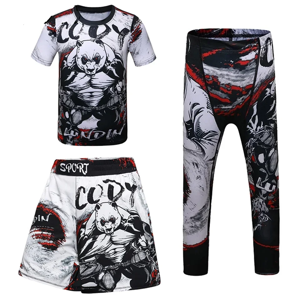 Kindershirt Broek Set Jongens MMA Shorts Boksen Muay Thai Jiu Jitsu Rashguard Kinderen Kickboksen Hardlooptraining Sportpak