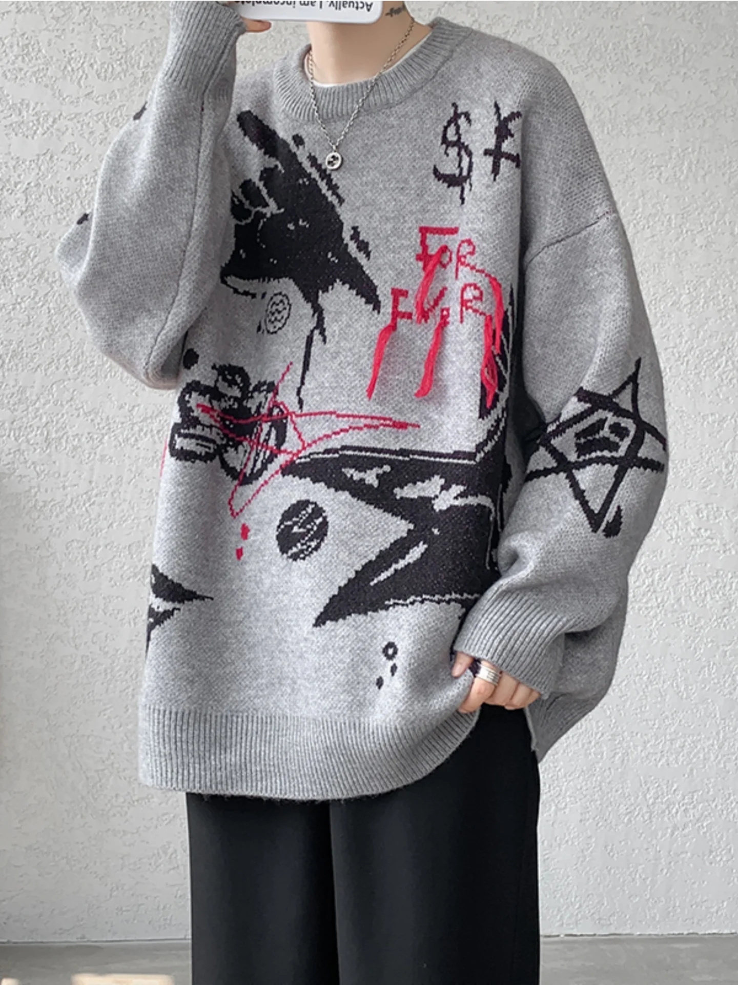 

Мужской свитер с круглым вырезом и принтом в американском ретро-стиле, свободного кроя, из мягкой ткани, с длинными рукавами, для осеннего сезона, повседневный, комфортный.