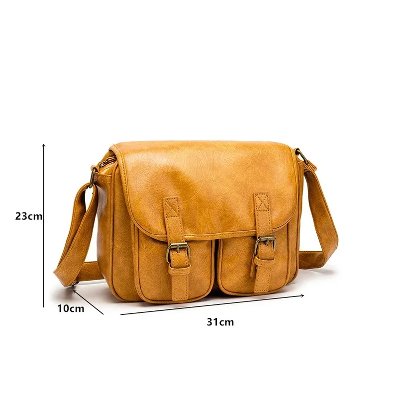 Vintage Japanese Style Messenger Bag Men Fashion Crossbody Bag Mens Shoulder Bag Luxury Soft PU Leather Satchels Messenger Bags