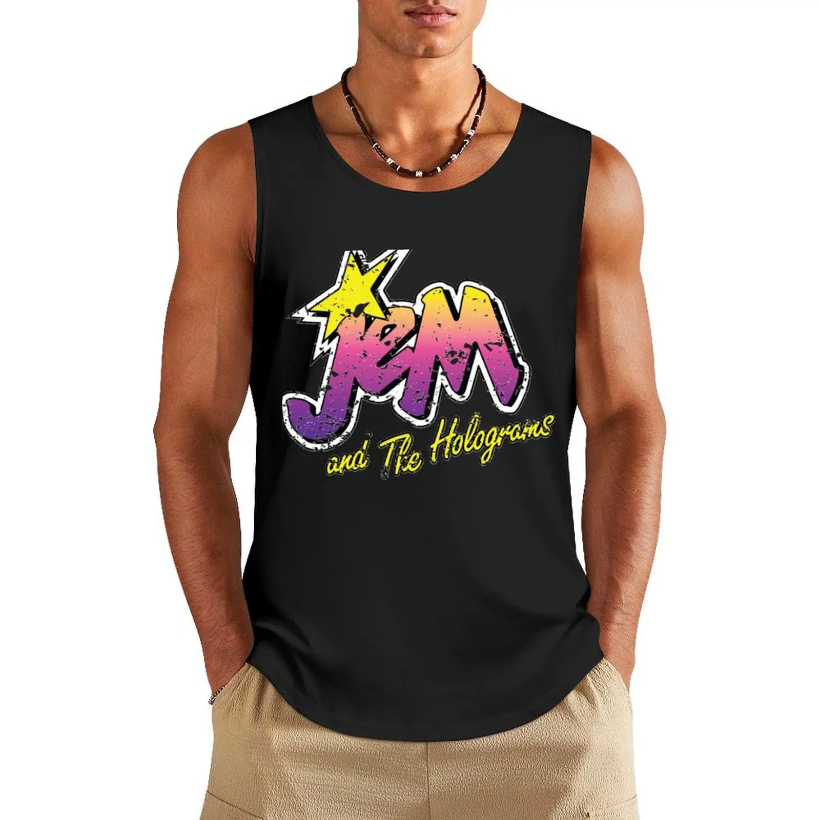 Jem and the Holograms Band Cartoon Misfits Distressed 80s Party Mask Essential Essential Tank Top Man gym clothes Gym man