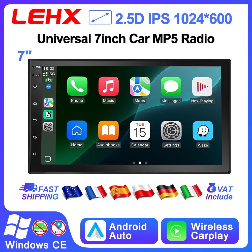 LEHX Autoradio Android Auto Wireless Carplay Auto 2 Din 7" Multimedia Video MP5 MP3 Player Stereo per Auto Schermo in Vetro USB*2 FM BT Sistema Linux Per Volkswagen Nissan Hyundai Kia Toyota Audi