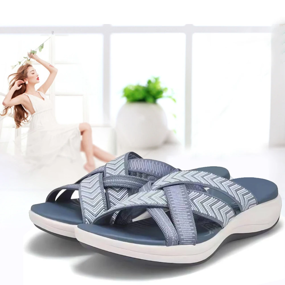 Women Thick Cushion Slippers Wide Width Cross Strap Slip On Slides Open Toe Casual Beach Sandals Lightweight for Summer