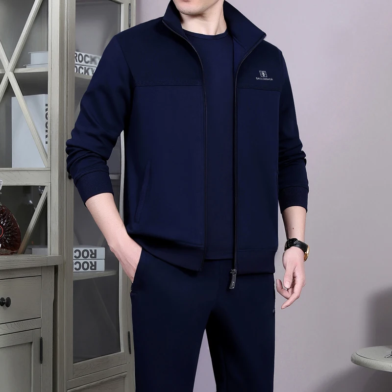 

Свободный мужской спортивный костюм-тройка для пап: повседневный комплект для мужчин среднего возраста на весну-осень, удобный и модный