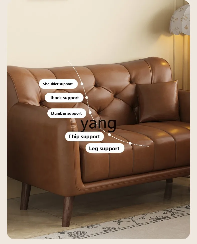 LMM French retro oil wax leather sofa living room small apartment bedroom small sofa home