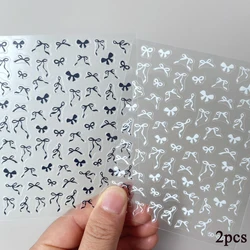 2 Vellen 5D Zoete Boog Nail Stickers Kawaii Zwart Wit Roze Kant Strik Lint Nail Art Decals Zelfklevende manicure Decoratie