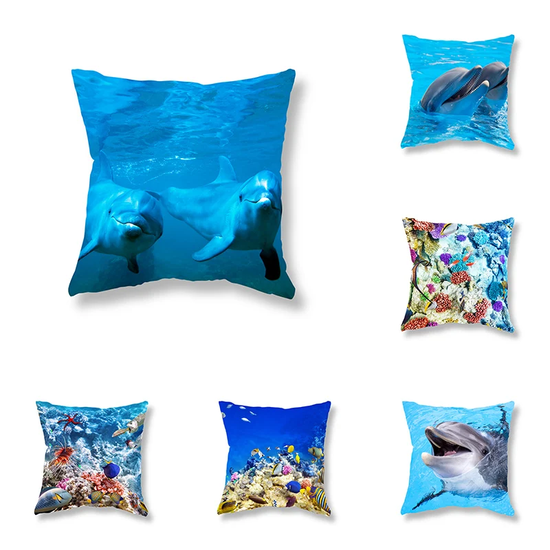 Cute Dolphin Sea Life Throw Pillow Cover Sofa Party Decor Office Gaming Chair Cushion  Room Home