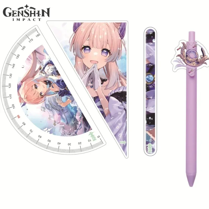 Game Genshin Impact Cartoon Stationery Set Figure Hutao Venti Nahida Xiao Raiden Student Supplies Ruler Pen MAG Peripheral Gifts