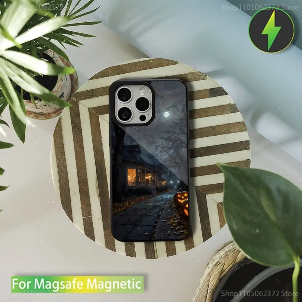 Capa de telefone de Halloween de arte de terror para iPhone 16,17,15,14,13,12,11,Pro,Max,Plus,Mini,Magsafe, capa de carregamento magnético sem fio