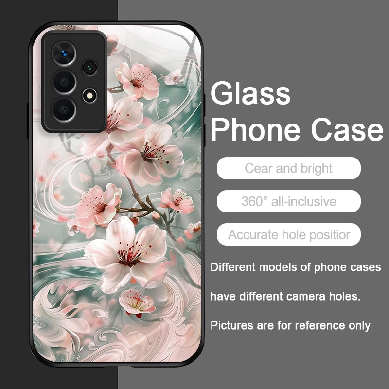 エレガントな桜の花柄強化ガラス製スマホケース Samsung Galaxy A06 A55 A54 A53 A52 A36 A14 A15 A31 Y2K対応カバー