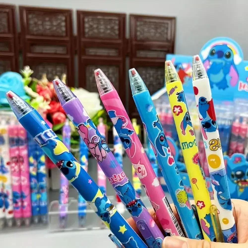 6pcs/12pcs Disney Stitch Unisex Pen, Cute Cartoon Pattern Stationery Ballpoint Pen, Black Water Pen, Office Supplies
