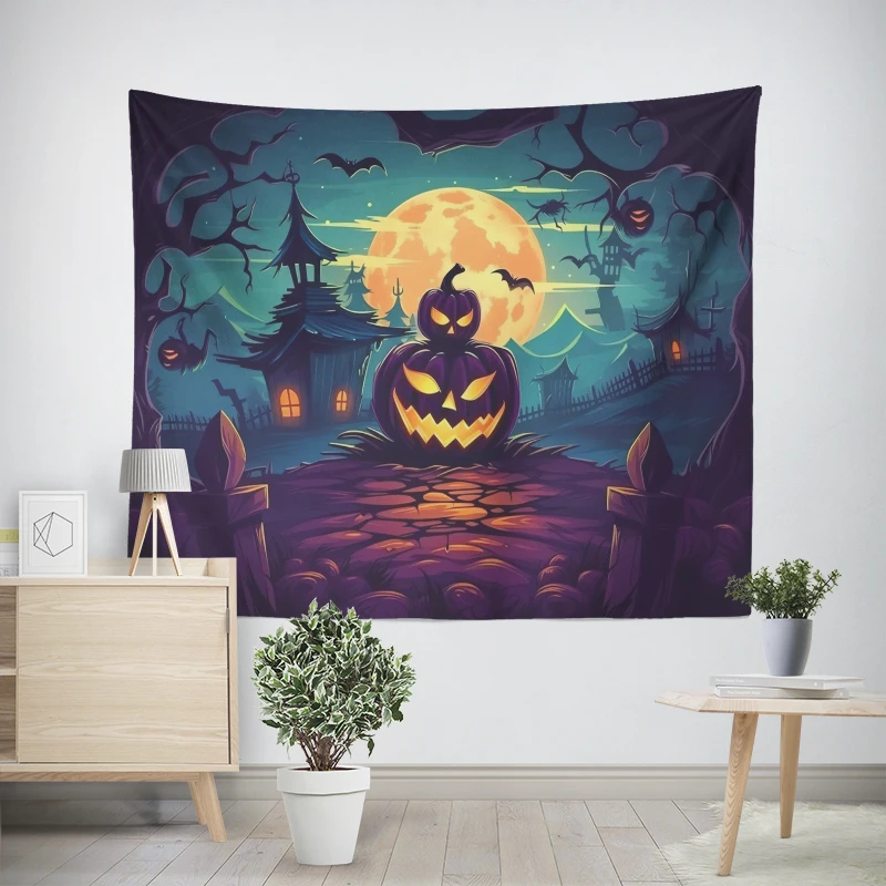 Tapeçaria de parede para decoração de quarto, quarto moderno, quarto estético, arte da parede, tecido grande, halloween, engraçado, outono