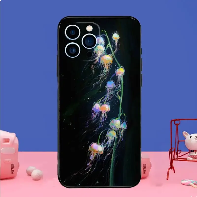 Cute Cartoon Jellyfishes Phone Case Phone Case For iPhone 14 13 12 11 Pro Max Xs Xr X 7 8 Plus 12 13 Mini Silicone Black Cover image 4