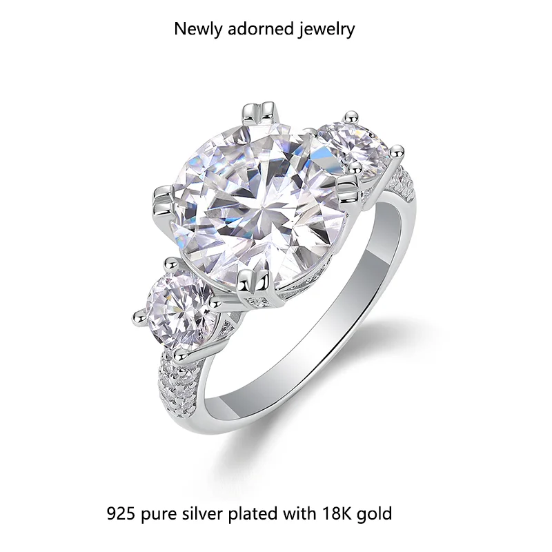 

European and American Amazon-set 5-carat moissanite sparkling fashion S925 silver moissanite closed-end high-end women's ring