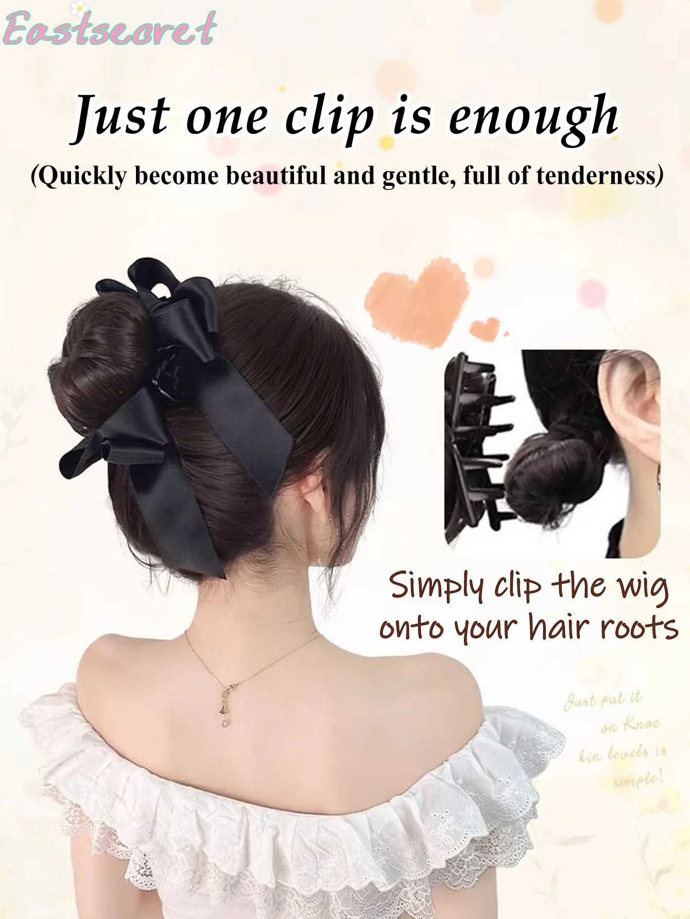 EAST Bow shaped bun wig for women with flower buds, curly hair loops, fluffy hair buns hair accessories and synthetic wigs