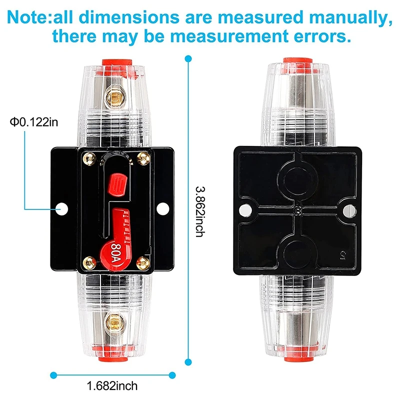 12V-24V DC Fuse Holder,Audio Circuit Breaker,Auto Car Stereo Inline Fuse Holders, Manual Reset