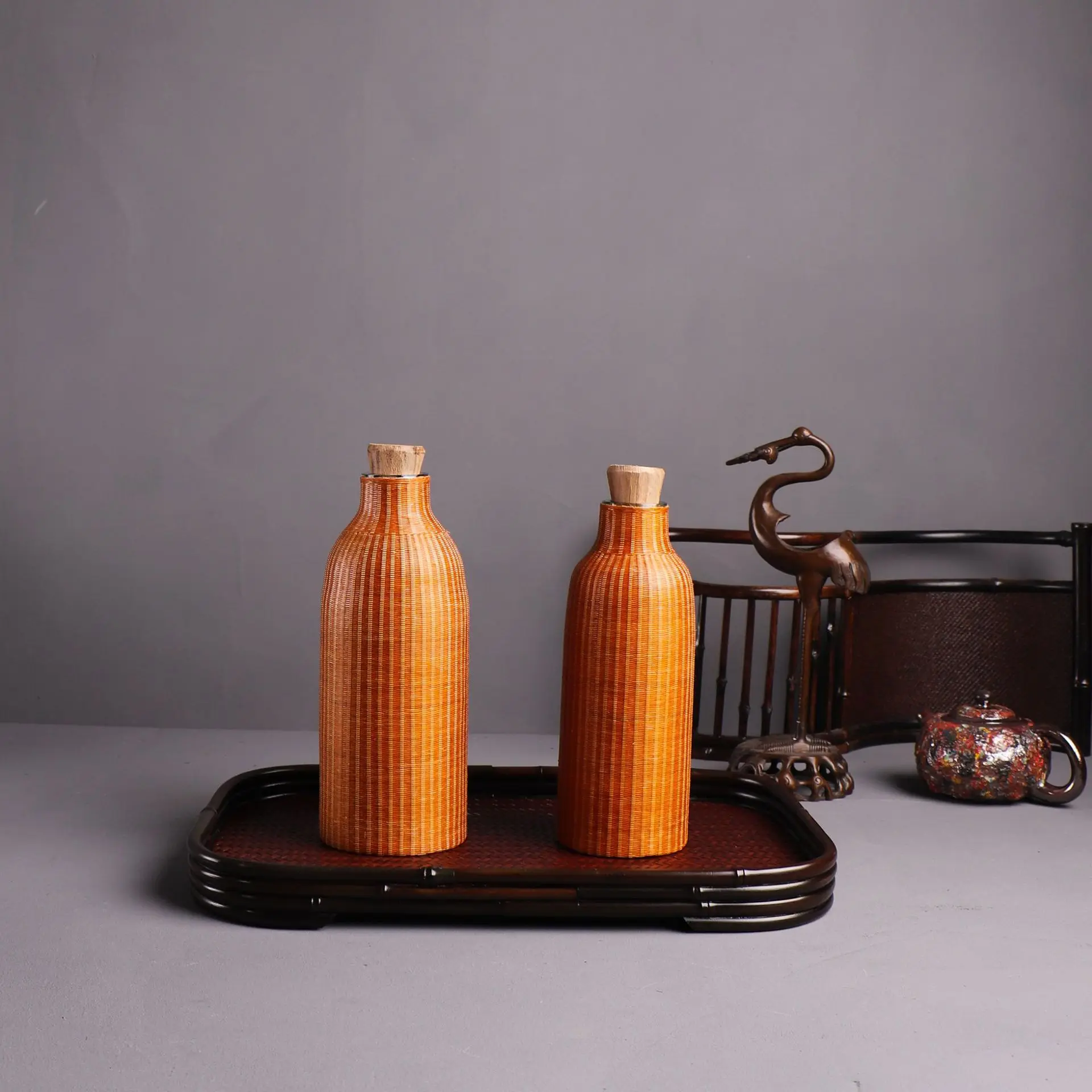 

Бамбуковая бутылка для горячей воды ручной работы с бамбуковой нитью и фарфоровой изоляцией, портативная дорожная бутылка для воды для открытия