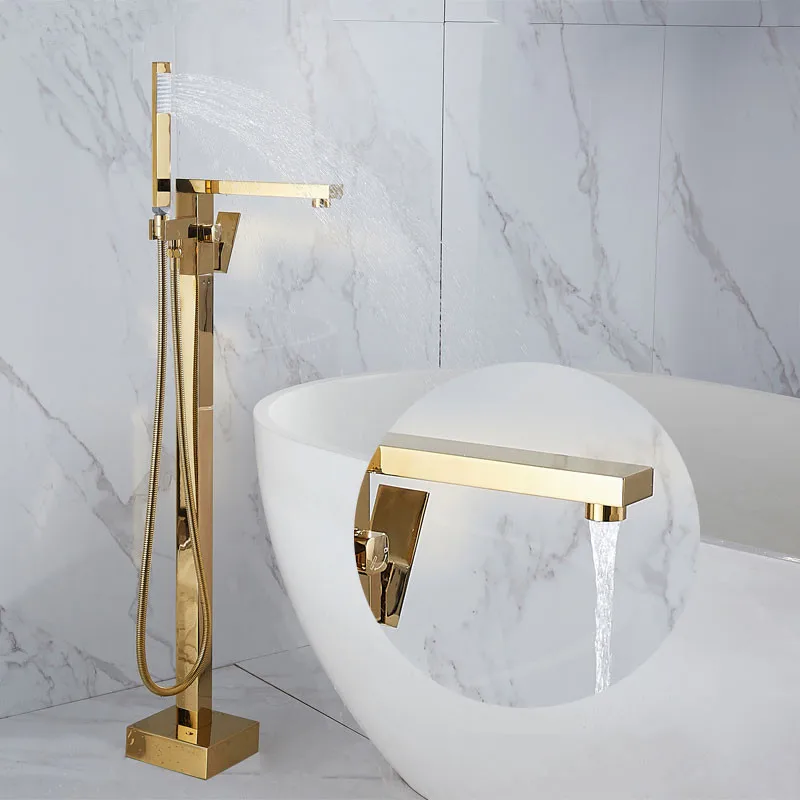 

Gold Bathtub Shower Faucet Floor Standing Shower Bathtub Faucet Rose Gold Stand Bathtub Mixer Handshower Head Bath Mixer Shower