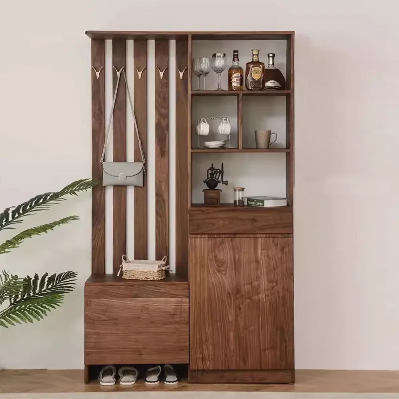 North American black walnut living room partition cabinet cherry wood door coat cabinet white oak foyer entrance