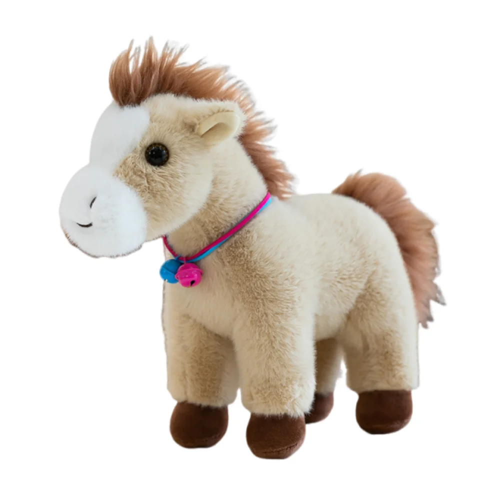 

Adorable Creative Horse Plush Doll Cute Fluffy Stuffed Animal Doll with Bell Kawaii Zodiac Pony Figurine Festive Decor