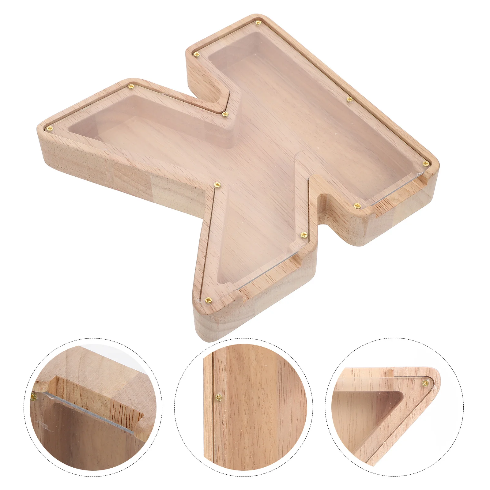 

Letter Shaped Wooden Piggy Bank Alphabet Money Box Transparent Side Coin Container for Home Decor Saving Pot Craft