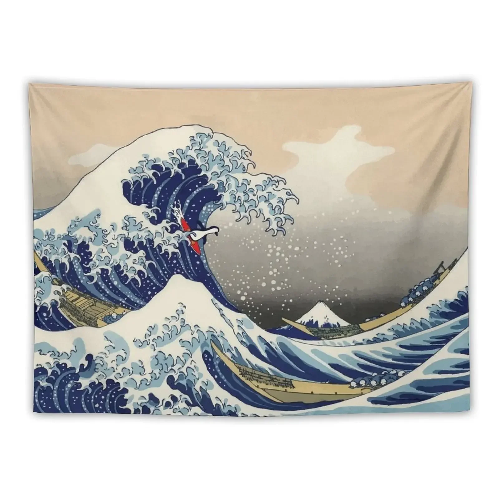 

Penguin Surfing the Great Wave Tapestry Room Aesthetic Decor Bedroom Decor Room Decorations Tapestry