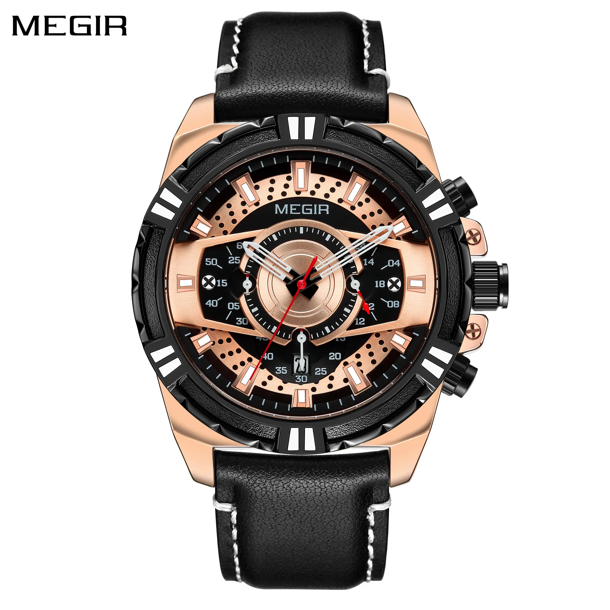 MEGIR Luxury Men\'s Watch Leather Belt Quartz Business Watches Luminous Fashion Sports Man Wristwatch Clock Relogios Masculino