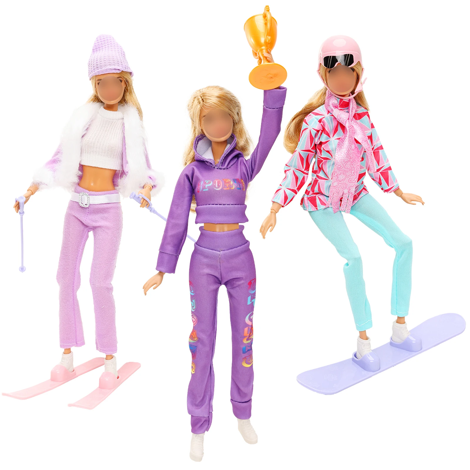 BARWA 11.5 INCH Doll Ski 12 Piece Set=3 Sets of Clothing, 1 Yellow Trophy, 8 Ski Sets Gift for Kids 3 to 8 Years Old