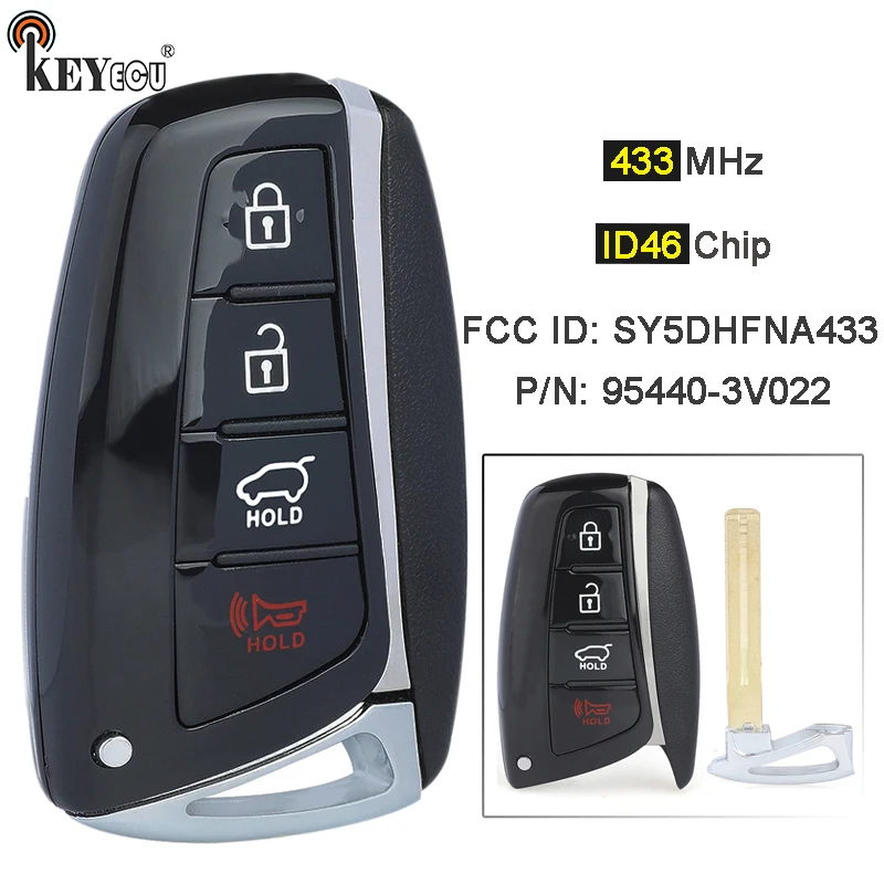 

Чип KEYECU 433 МГц ID46 P/N: 95440-3V022 FCC ID: SY5DMFNA433 Умный дистанционный брелок для Hyundai Azera 2015 2016 2017 2018