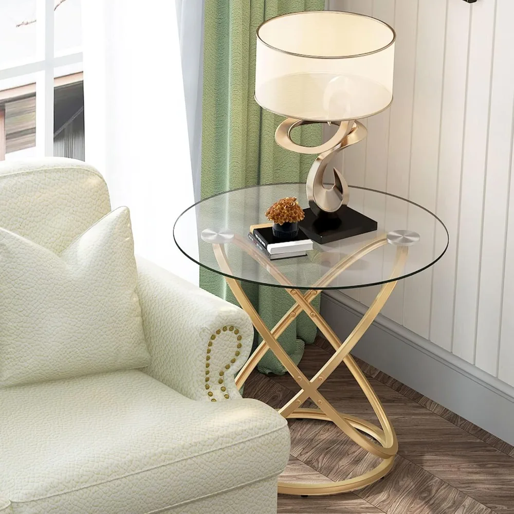 

Glass End Table for Living Room, Round Side Table with Storage, Nightstand for Bedroomend ,Tables in The Living Room