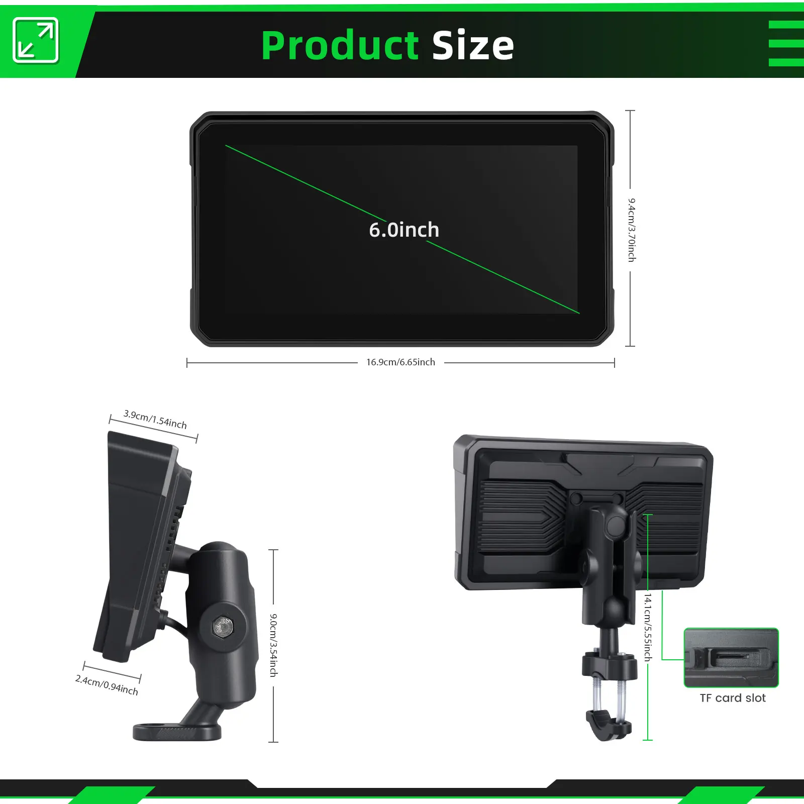 Podofo Carplay Motorrad-Monitor Kabelloses Android Auto Airplay IP68 Wasserdichter Tragbarer Monitor Reifendruckerkennung (Optional) – Detail 12
