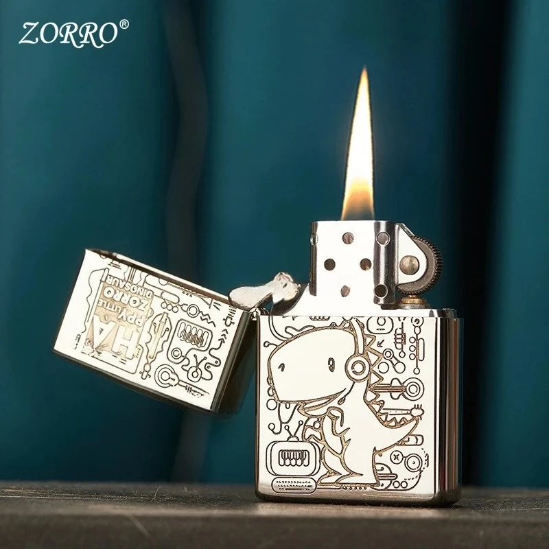 

Zorro New Carved 902 Brass/white Nickel Musical Dinosaur 3D Carved Windproof Lighters Men's Gadgets Smoking Accessories Gifts