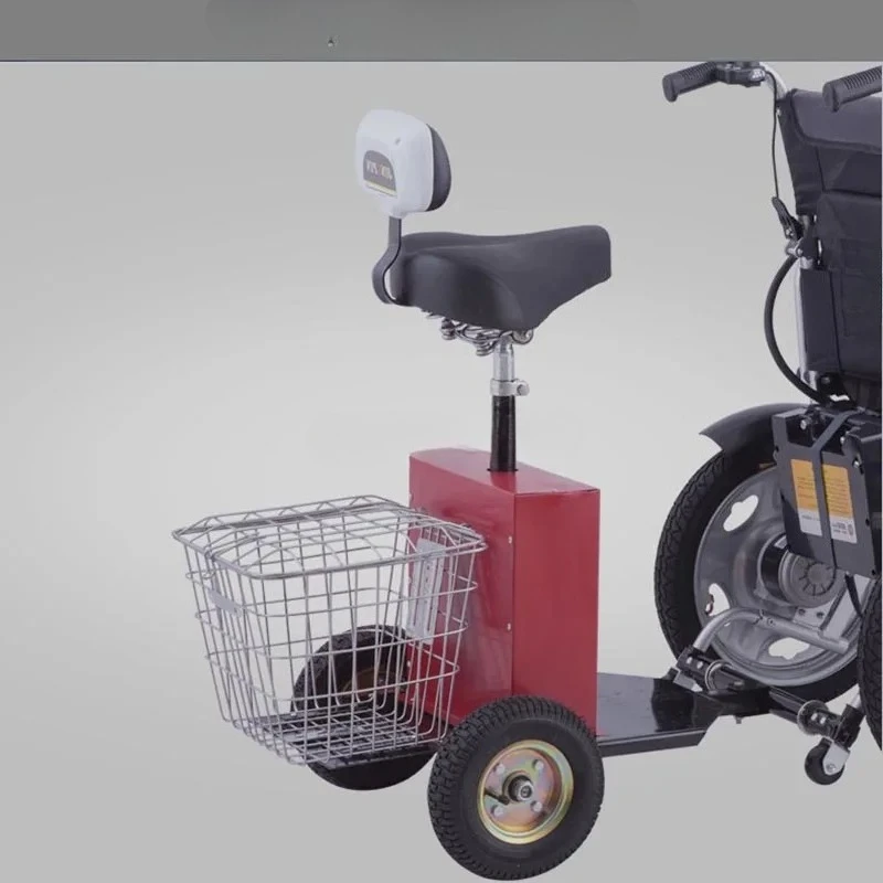 Wheelchair Towing Trailer with Seat and Storage Basket for Electric Mobility Scooter & Wheelchair