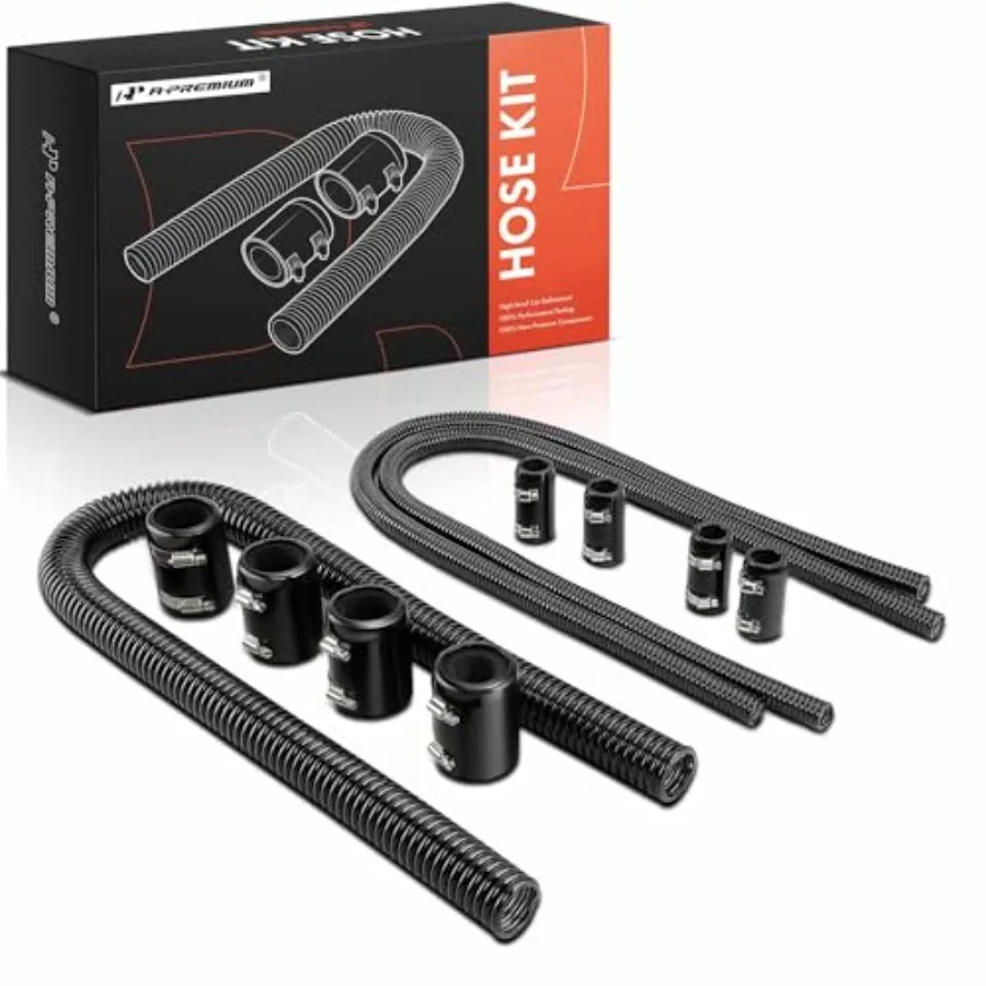 

48 44 Universal Flexible Radiator Hose - Stainless Steel Water Hoses Adapter Coolant Hose Kit with 8Pcs Polished Aluminum Caps