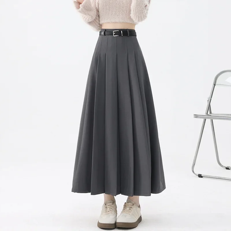 Solid Elegant High Waisted Long Skirts 2025 Spring Fashion Slim Pleated Skirts Korean Style Women's Clothing A-line Skirts